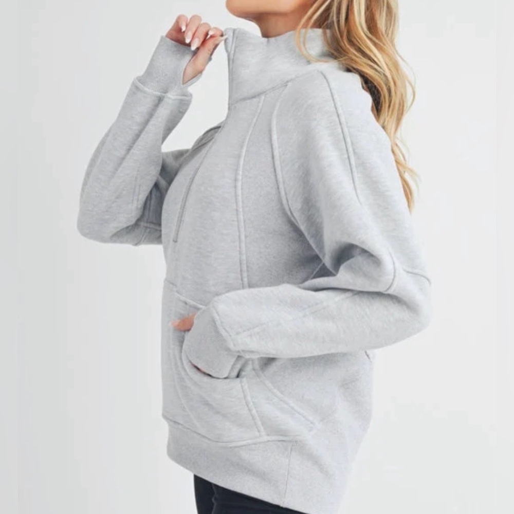 Aemi + Co Funnel Neck Half Zip Pullover S Heather Grey NWOT - Picture 5 of 8